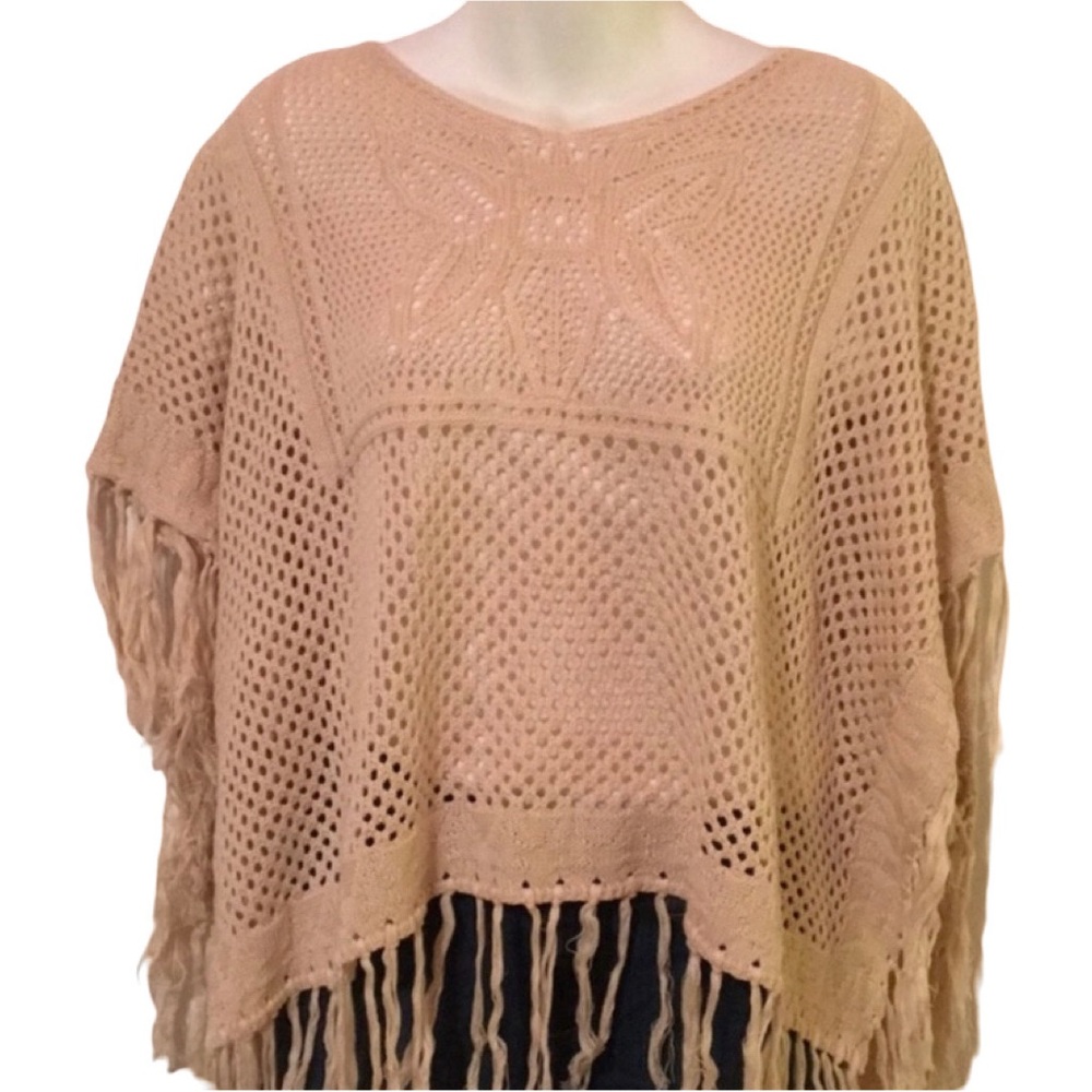 NWT Forever 21 Tan Tassel Poncho Sweater